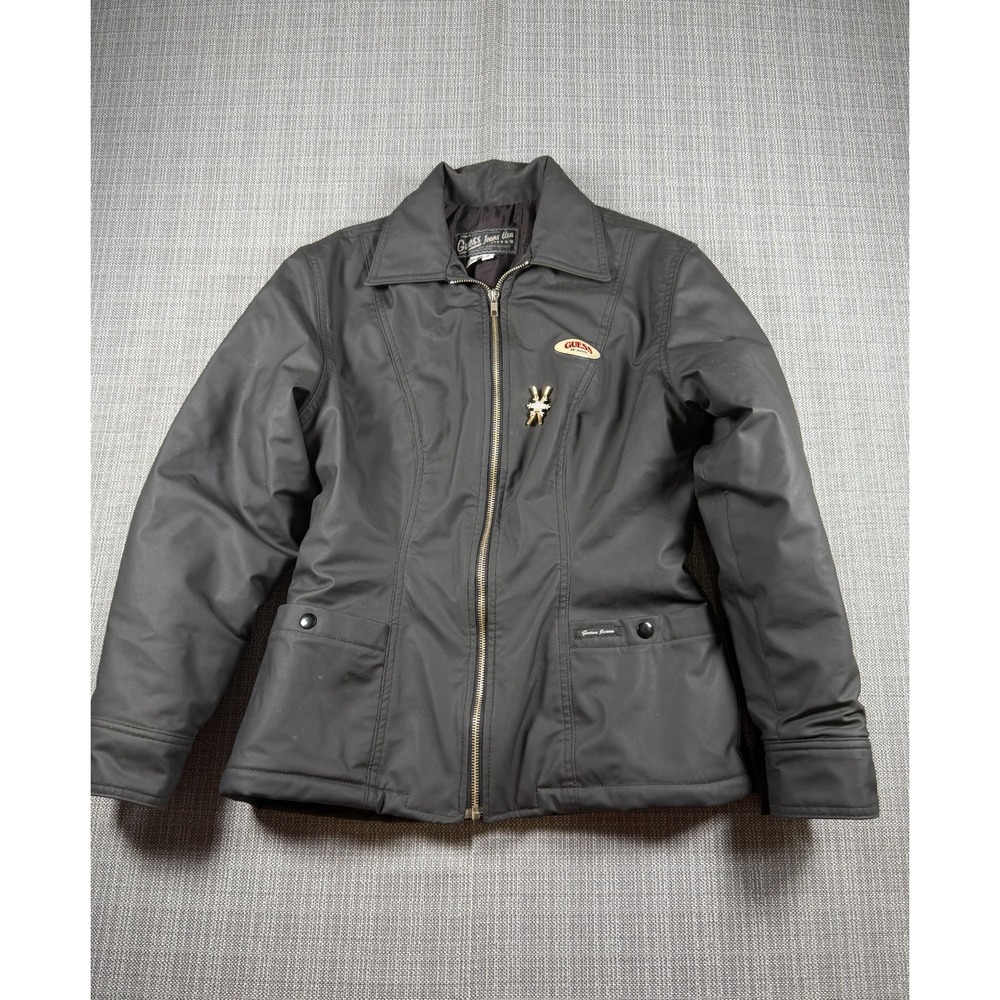 Guess Jeans USA Kirkwood Jacket Womens Small‎ Black Lined Full Zip Patch Logo